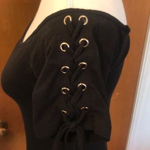 Black Guess top with lace up sleeve detail. Small.